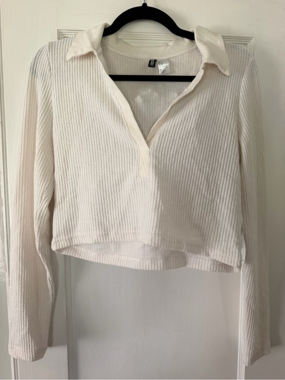 H&M Ribbed Cropped Polo Top - Cream